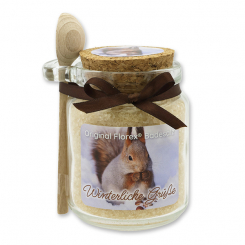 Bath salt 300g in a glass jar with a wooden spoon "Winterliche Grüße", Swiss pine 