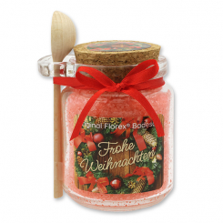 Badesalz 300g im Glas mit Holzlöffel "Frohe Weihnachten", Granatapfel 