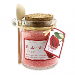 Badesalz 300g im Glas mit Holzlöffel, Rose 
