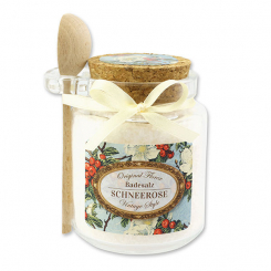 Bath salt 300g in a glass jar with a wooden spoon "Vintage motif 209", Christmas rose white 