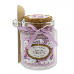 Badesalz 300g im Glas mit Holzlöffel "Vintage-Motiv 58", Veilchen 