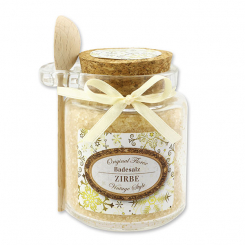 Bath salt 300g in a glass jar with a wooden spoon "Vintage motif 93", Swiss pine 