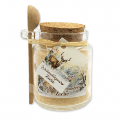 Badesalz 300g im Glas mit Holzlöffel "Weihnachtszauber-Motiv 2", Zirbe 