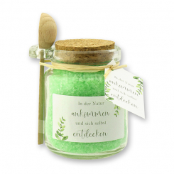 Bath salt 300g in a glass jar with a wooden spoon "In der Natur...", Aloe Vera 
