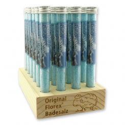 Aufsteller Holz befüllt mit Badesalz in der Phiole 28g, Meeresbrise 