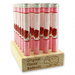 Wooden stand filled with bath salt in a vial 28g, Rose 