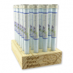 Aufsteller Holz befüllt mit Badesalz in der Phiole 28g, Vergissmeinnicht 