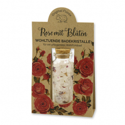 Bath salt 40g in a glass jar with a cork "feel-good time", Rose with petals 