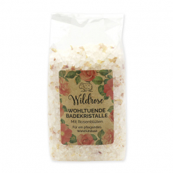 Badesalz grob 1kg in Cello, Wildrose mit Blüten 