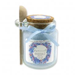 Bath salt 300g in a glass jar with a wooden spoon, Forget-me-not 