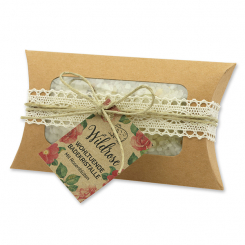 Badesalz 120g im Kissen mit Sichtfenster "Wohlfühlzeit", Wildrose 