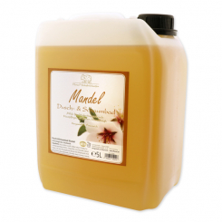 Shower- & foam bath with organic sheep milk refill 5L in a canister, Almond 