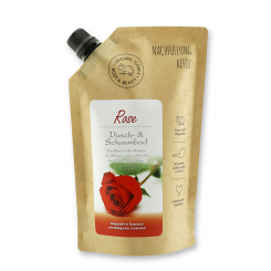 Shower- & foam bath with organic sheep milk 500ml in a refill-bag, Rose 