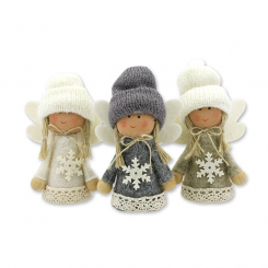 Stoffengel "Schneeflocke" 9cm, grau/weiß/braun 