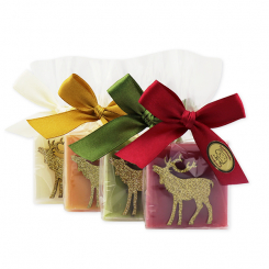 Sheep milk soap 35g decorated with  a deer in a cellophane, sorted 