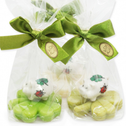 Sheep milk cloverleaf soap 32g decorated with a pig in a cellophane, sorted 