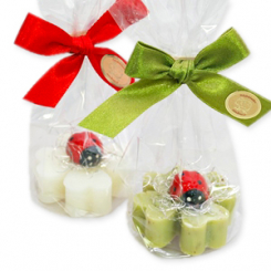 Sheep milk cloverleaf soap 25g decorated with a ladybug in a cellophane, Classic/verbena 