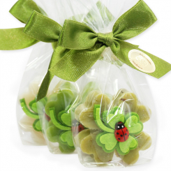 Sheep milk cloverleaf soap 25g decorated with a cloverleaf in a cellophane, sorted 