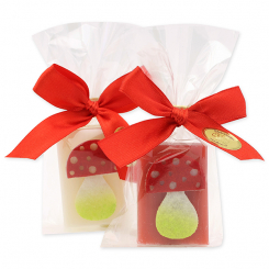Sheep milk soap 25g decorated with a mushroom in a cellophane, Classic/pomegranate 