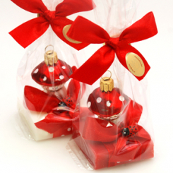 Sheep milk soap 35g decorated with a mushroom in cellophane, Classic/pomegranate 