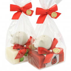 Sheep milk soap 100g decorated with a pig in a cellophane, Classic/pomegranate 