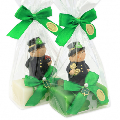 Sheep milk soap 100g decorated with a chimney sweeper in a cellophane, Classic/green apple 
