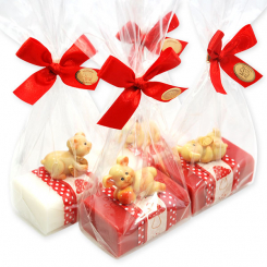 Sheep milk soap 100g decorated with a pig in a cellophane, Classic/pomegranate 