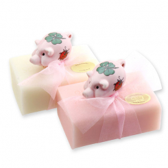 Sheep milk soap 100g decorated with a pig, Classic/peony 