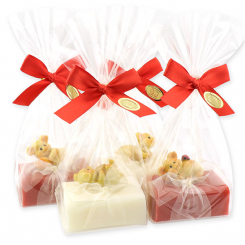 Sheep milk soap 100g decorated with lucky pigs in a cellophane,  Classic/pomegranate 