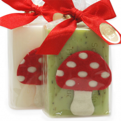 Sheep milk soap 100g decorated with a mushroom in a cellophane, Classic/verbena 