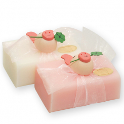 Sheep milk soap square 100g decorated with a pig, Classic/peony 