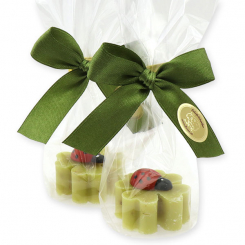 Sheep milk cloverleaf soap 14g decorated with a ladybug in a cellophane,  Verbena 