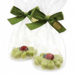 Sheep milk cloverleaf soap 32g decorated with a ladybug in a cellophane, Verbena 