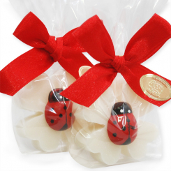 Sheep milk soap cloverleaf 25g decorated with ladybug in cellophane, Classic 