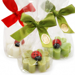 Sheep milk cloverleaf soap 25g decorated with a ladybug in a cellophane, sorted 