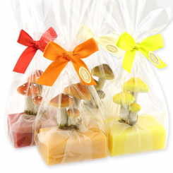 Sheep millk soap 100g decorated with a mushroom in a cellophane, sorted 