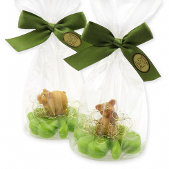 Sheep milk cloverleaf soap 32g decorated with a pig in a cellophane, Pear 