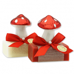 Sheep milk soap square 100g decorated with mushroom, classic/pomegranate 