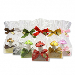 Sheep milk soap square 100g decorated with mushroom in a cellophane, sorted 