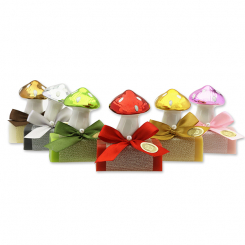 Schafmilchseife eckig 100g dekoriert mit Fliegenpilz, sortiert 