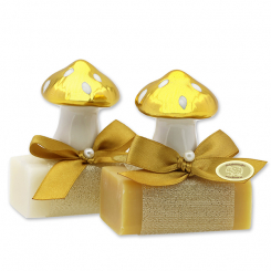 Sheep milk soap square 100g decorated with mushroom, classic/swiss pine 