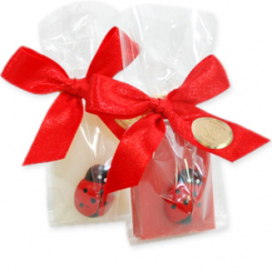 Sheep milk guest soap 25g decorated with a ladybug in a cellophane, Classic/pomegranate 