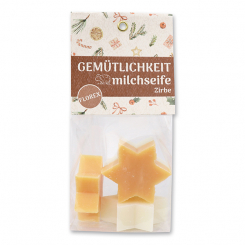 Sheep milk soap star 4x20g in a cellophane bag "Gemütlichkeit", Classic/Swiss Pine 