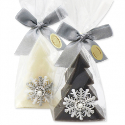 Sheep milk soap tree 75g decorated with a snowflake in a cellophane, Classic/christmas rose silver 