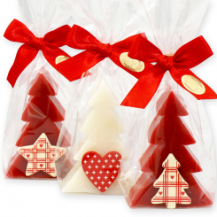 Sheep milk soap tree 75g decorated with christmas motifs in a cellophane, Classic/pomegranate 