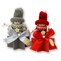 Sheep milk soap star 40g decorated with a gnome, Pomegranate/christmas rose silver 