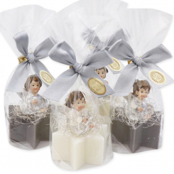 Sheep milk soap star 40g decorated with an angel in a cellophane bag, Classic/christmas rose silver 