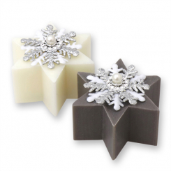 Sheep milk soap star 40g decorated with a snowflake, Classic/christmas rose silver 