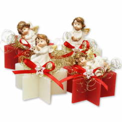 Schafmilchseife Stern midi plus 40g dekoriert mit Engel, Classic/Granatapfel 