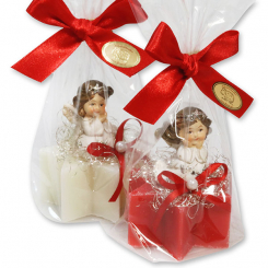 Sheep milk soap star 40g decorated with an angel in a cellophane bag, Classic/pomegranate 